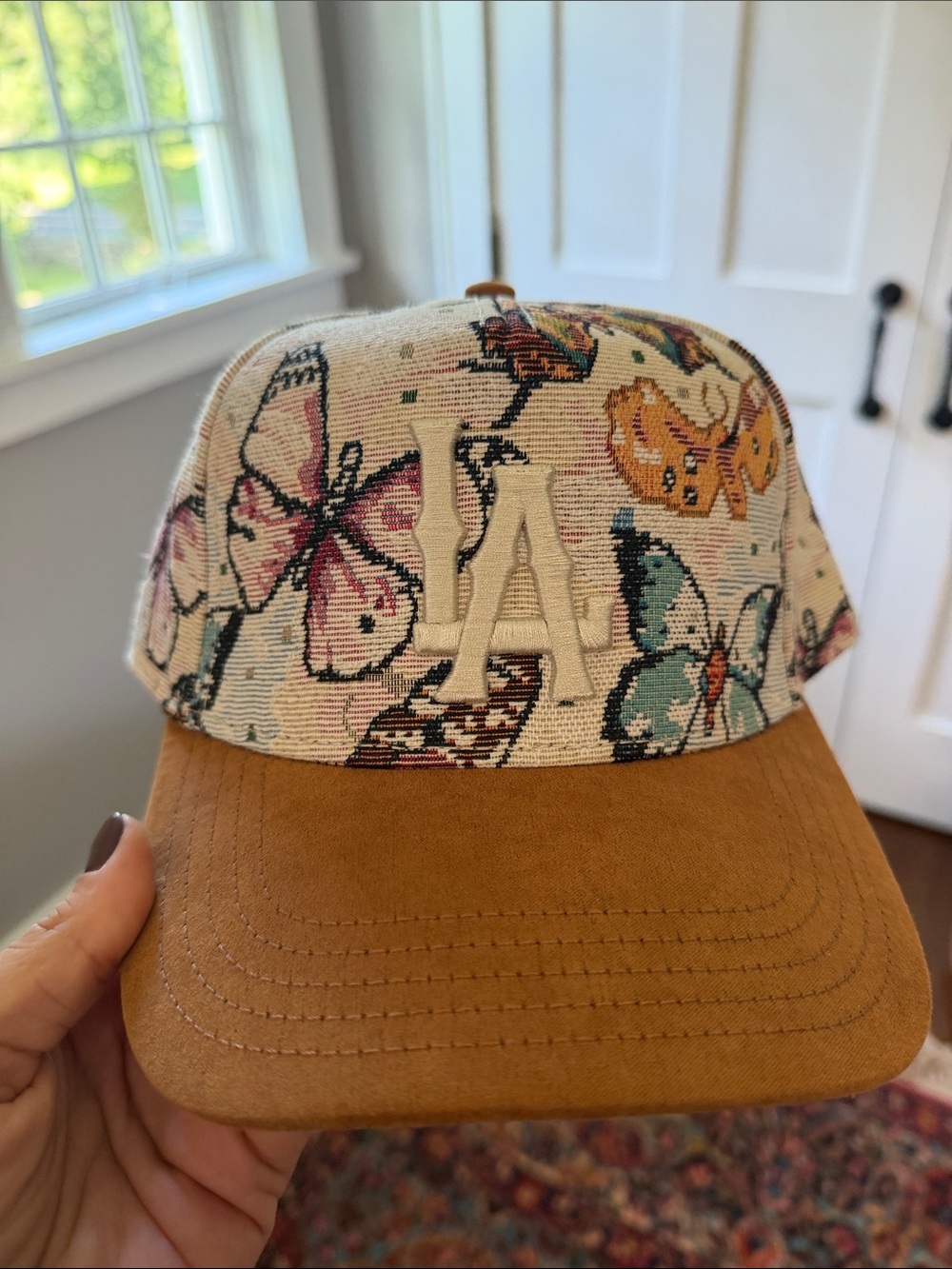 Adult Butterfly LA Dodgers Embroidered Baseball Cap with Suede Brim